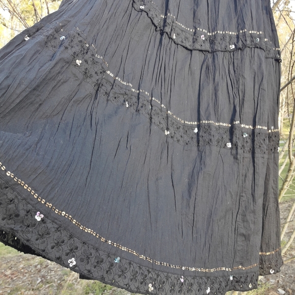 Boho Skirt Long Beaded Vintage Gypsy Skirts Black - Picture 12 of 13